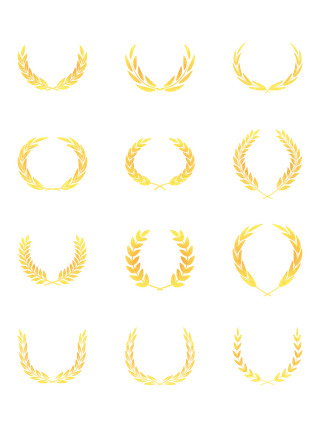 金色渐变麦穗橄榄枝花纹装饰矢量png元素免扣