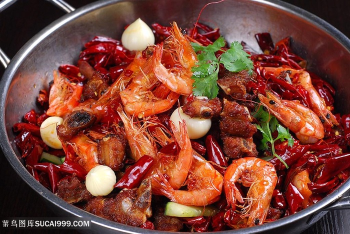 中华美食干锅干锅排骨虾摄影图