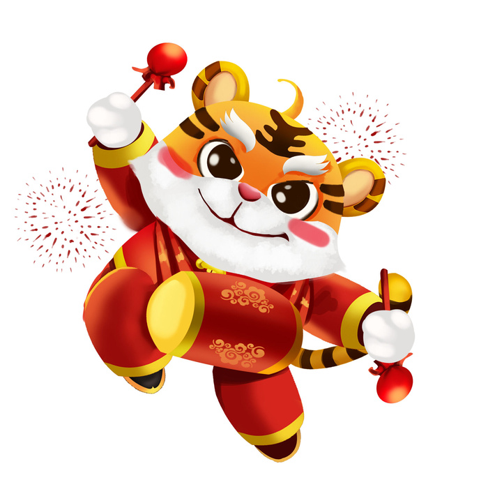 中国风2022虎年元旦新年卡通老虎形象装饰元素插画ps素材