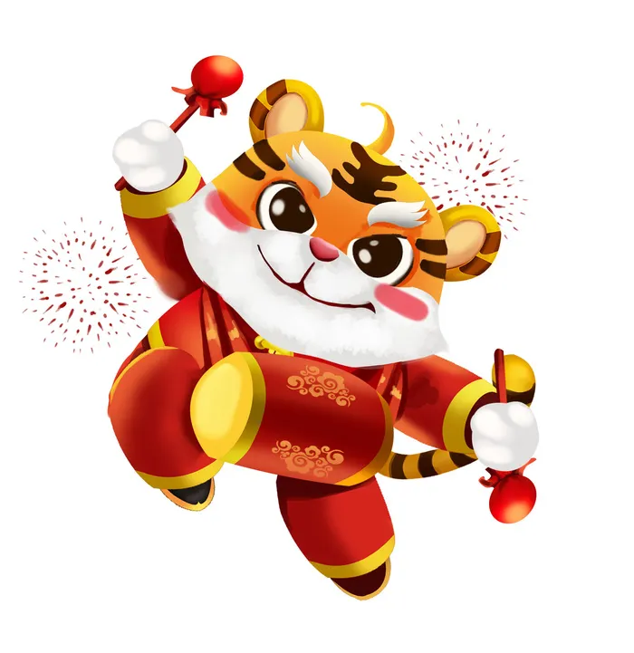 中国风2022虎年元旦新年卡通老虎形象装饰元素插画ps素材psd模版下载