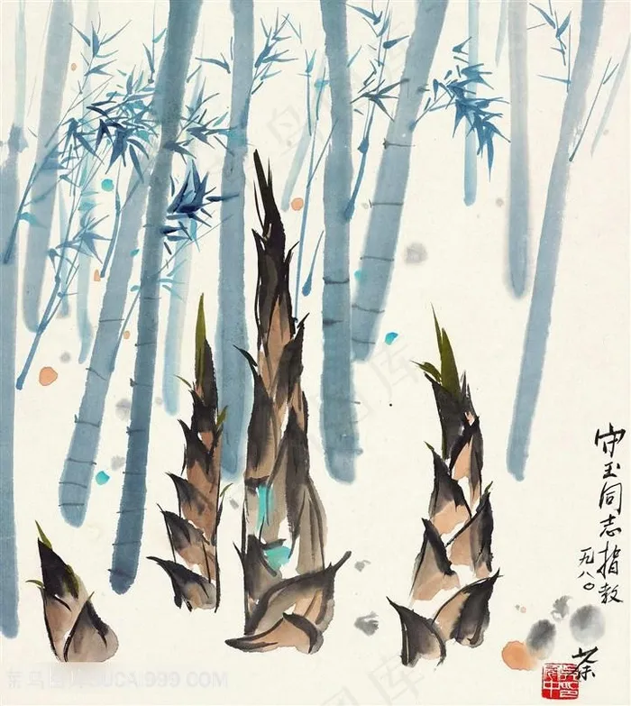 吴冠中手绘竹子笋插画