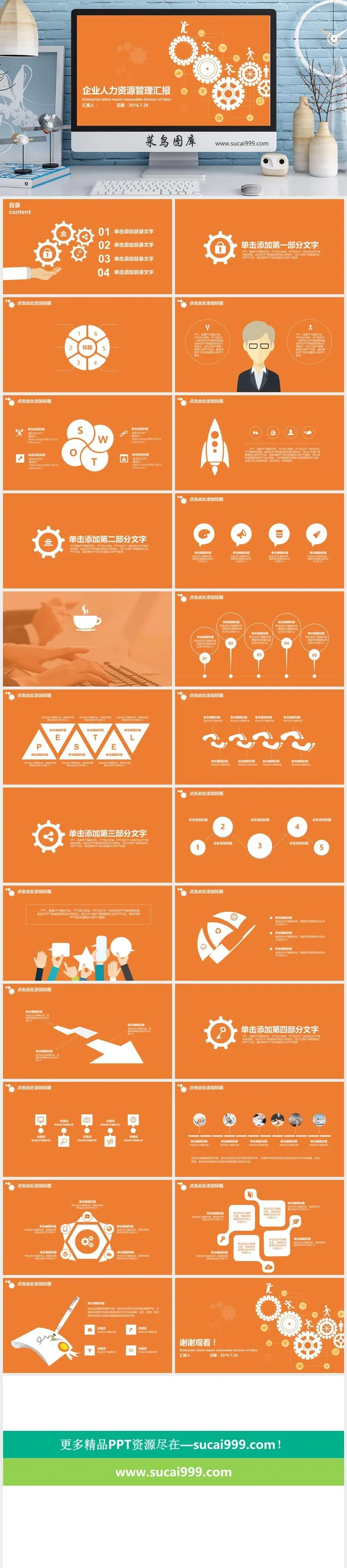 清新 简洁 企业人力资源汇报 PPT模板