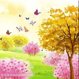 蝴蝶鲜花树木现代装饰画