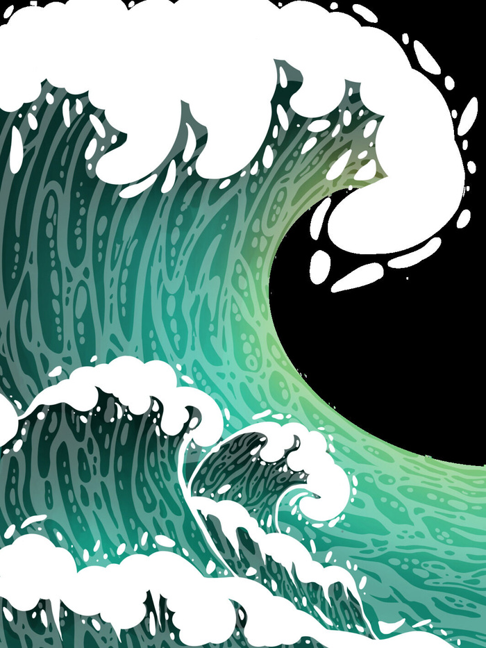 中国风国潮插画海浪波浪背景装饰浪花图案元素(3543x4724)psd模版下载