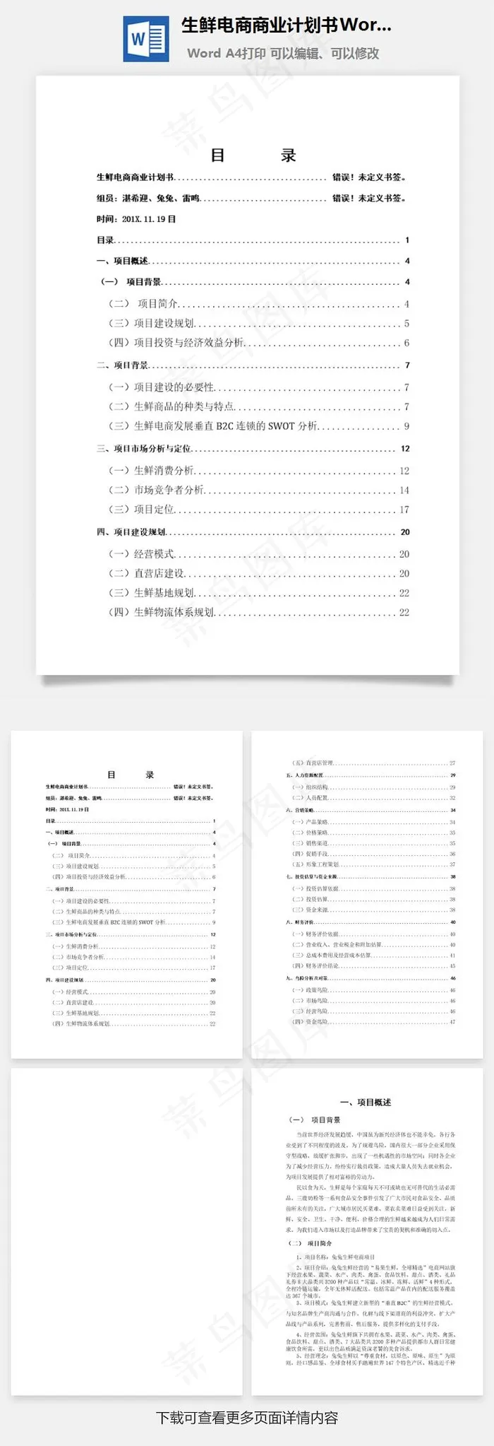 生鲜电商商业计划书Word文档