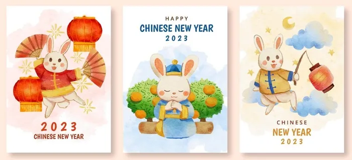 兔年2023中国新年水彩插画海报