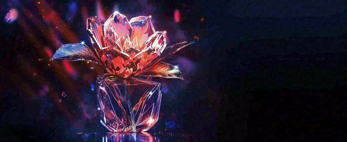 冰钻红玫瑰暗黑艺术，浪漫爱情情人节(1712x704)