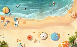 夏日海滩海边浪花海鸥背景