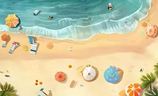 夏日海滩海边浪花海鸥背景