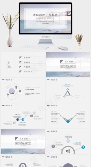 淡雅简约工作报告PPT模板预览图