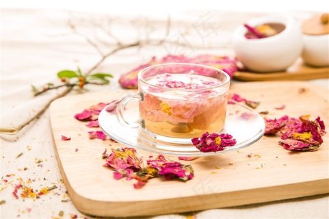 牡丹花茶饼茶水摄影