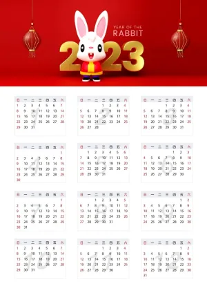 红色喜庆中国风兔年2023年日历预览图