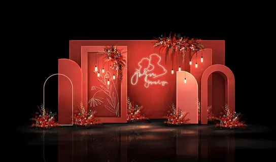 红色中式传统婚礼迎宾区效果图 红色中式传统婚礼迎宾区效果图