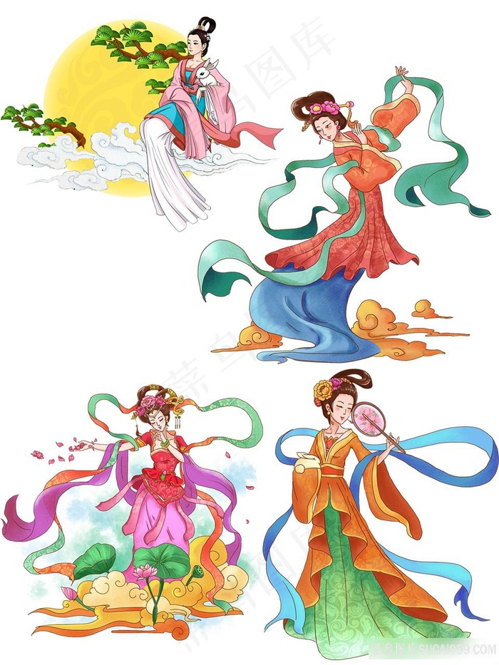 中秋节嫦娥奔月插画png免扣图片