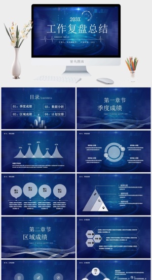 工作项目报告复盘总结回顾PPT模板预览图