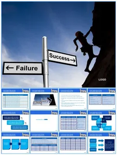 指路牌 攀岩——成功 坚持适合销售培训的商务ppt模板