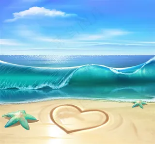 唯美海滩风景绘画图片素材