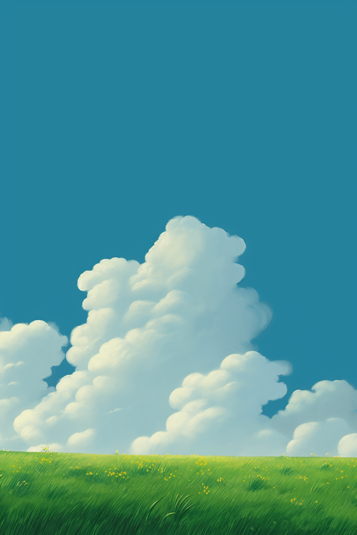  卡通插画蓝天白云草原背景(2688x4032)