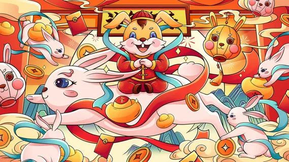 2023年春节兔年红色展板图片