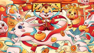 2023年春节兔年红色展板图片