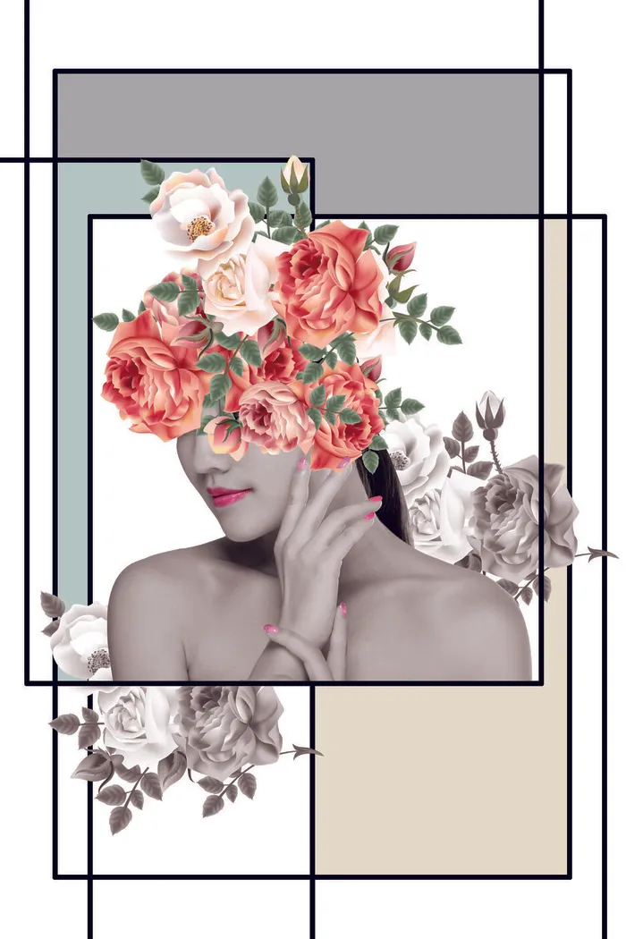 抽象美女*过道晶瓷画冰晶画三联画装饰psd模版下载