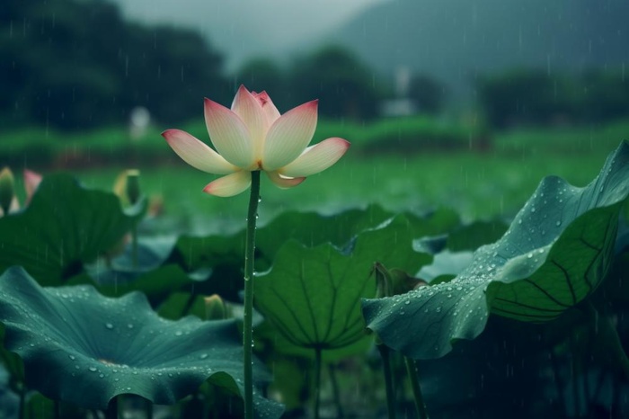 雨天荷花荷叶唯美背景(1344x896)