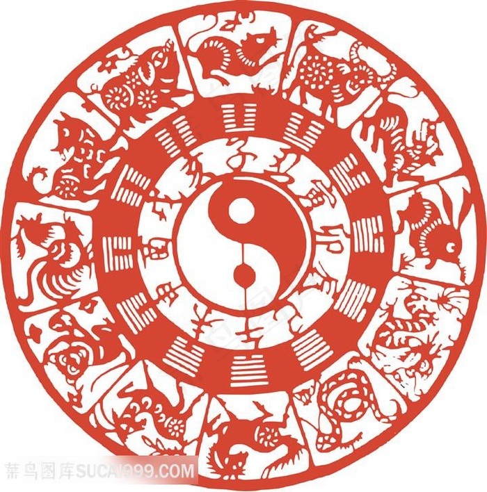 太极十二生肖剪纸图片