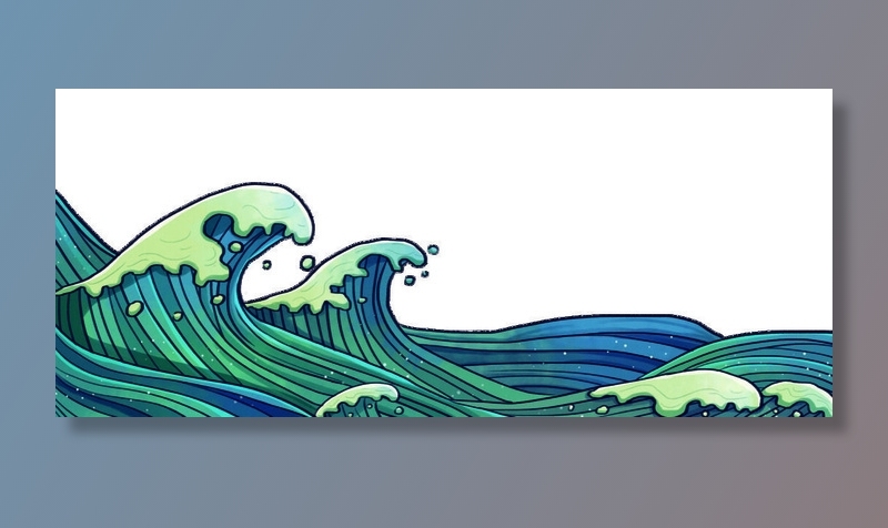 中国风国潮插画海浪波浪背景装饰浪花图案元素(3543x1500)psd模版下载