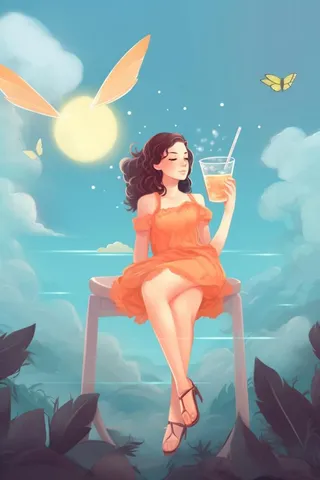 女孩喝饮料背景