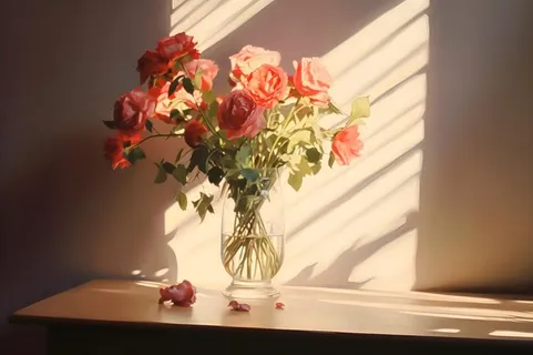 落日室内鲜花投影摄影