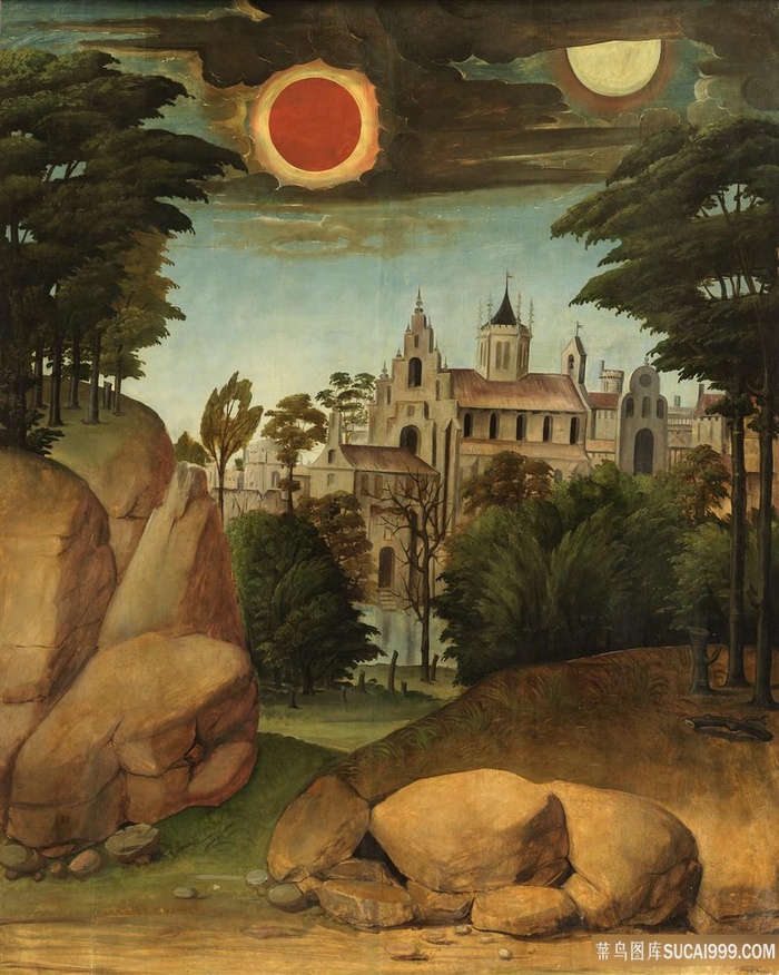 建筑石头风景画油画