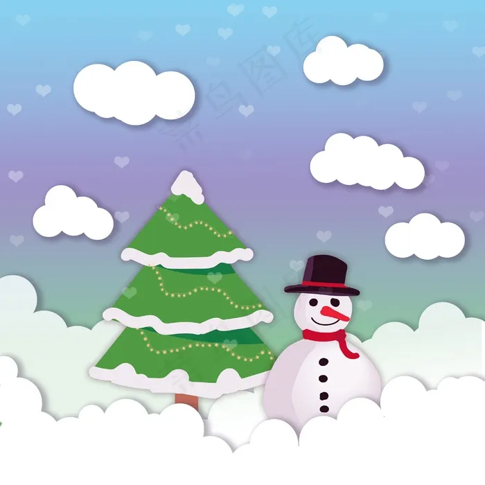 冬季圣诞树雪人卡通图片 冬季圣诞树雪人卡通图片