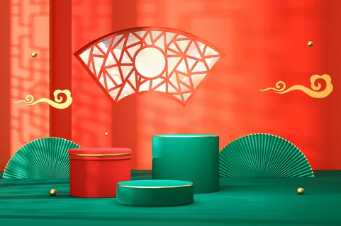中国风古典喜庆C4D背景图3D国潮场景促销活动海报PSD设计素材模板