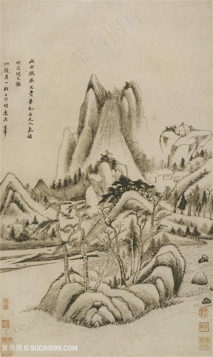 董其昌仿古山水册擬燕文贵国画图片