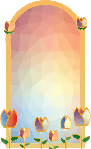 郁金香彩绘玻璃花窗免抠