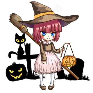 卡通万圣节手绘人物可爱小女孩