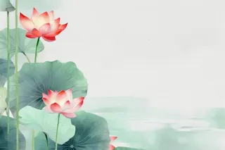 青色国风简约淡雅荷花背景