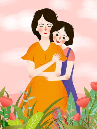 卡通手绘母亲节插画漫画素材