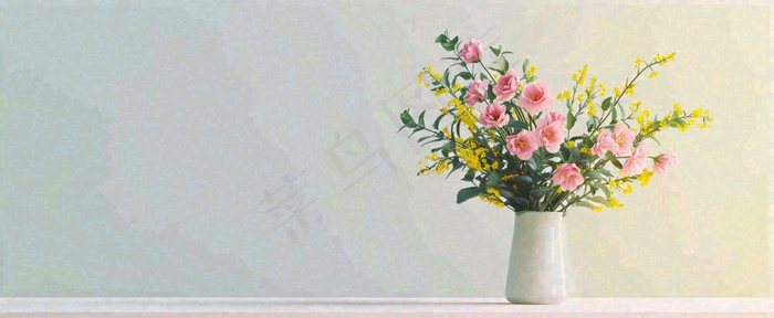 桌面花瓶花束简约情人节花束室内装饰摄影图(1712x704)