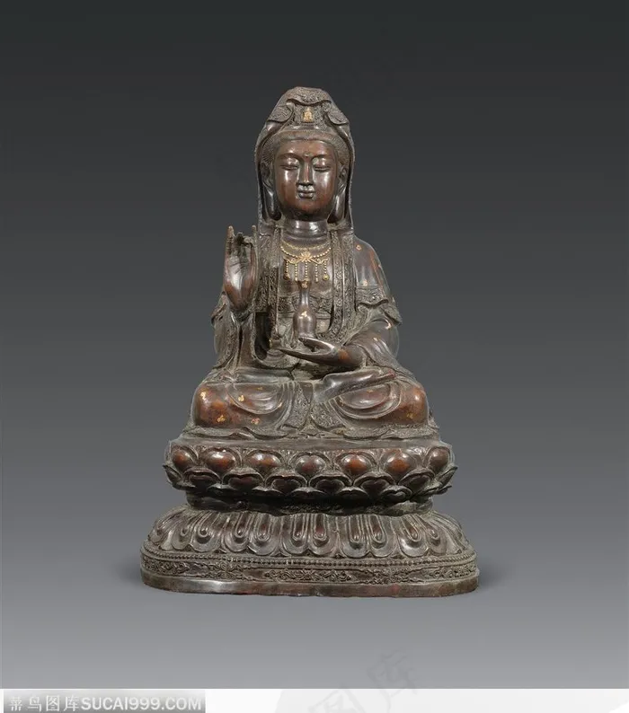 明末清初紫铜洒金观音像