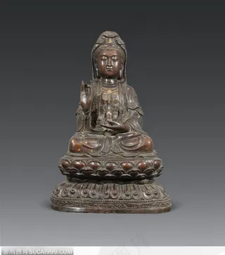 明末清初紫铜洒金观音像