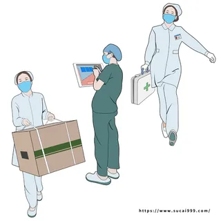 海报展板绿色扁平化工作中的护士人物元素手绘插画