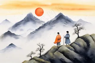 中国风山水水墨画重阳素材背景