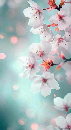 春天枝条上开满花朵，春分摄影图