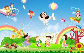 手绘儿童节蓝色背景