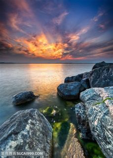 大海礁石夕阳风光图片