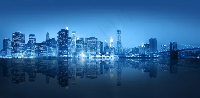唯美水上城市高楼大厦风景画