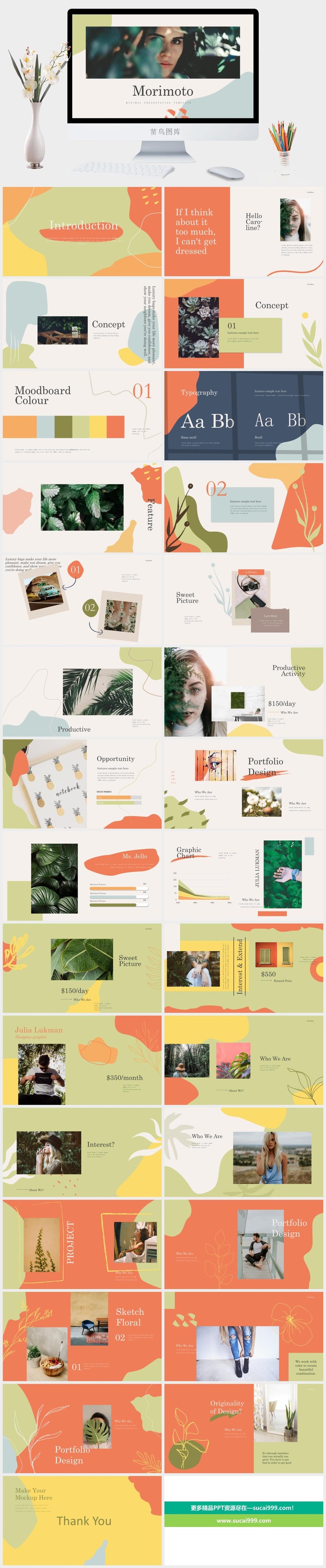 莫兰迪色系极简PPT模板