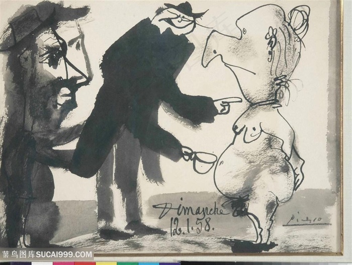 毕加索素描卡通人物插画装饰画