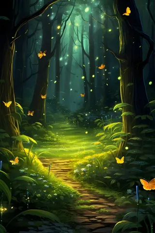 夜晚森林萤火虫树林背景